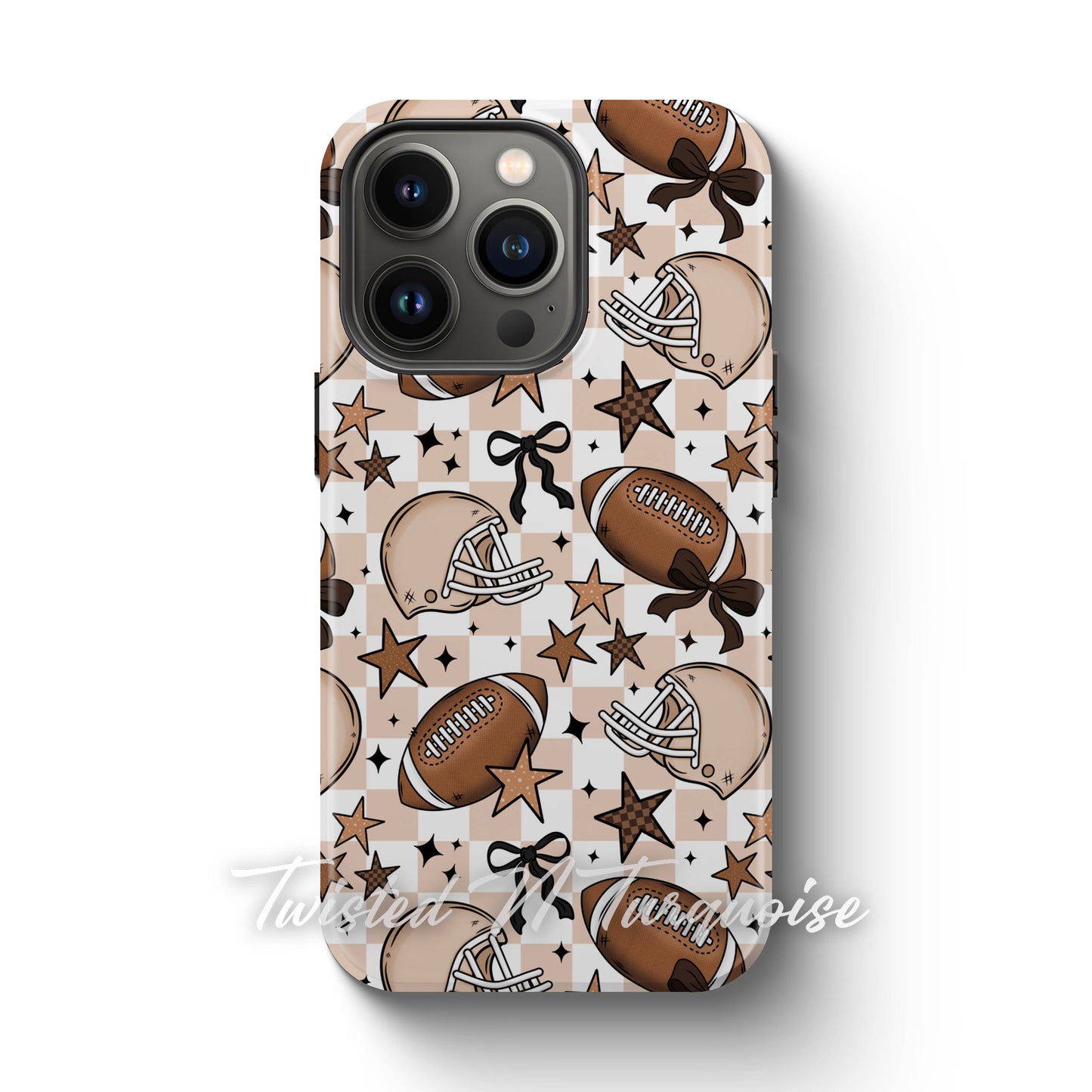 Girly Coquette Boho Checkered Football Tough Magnetic Mobile Phone Case