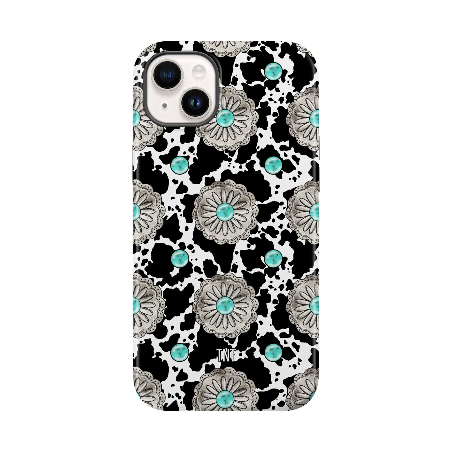 Cow print Turquoise Concho Western Tough MagSafe Phone Case