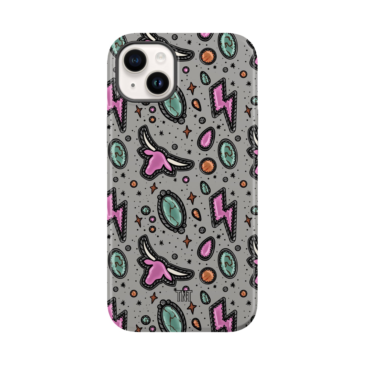 Pink Longhorn Bull Western Turquoise Tough MagSafe Phone Case