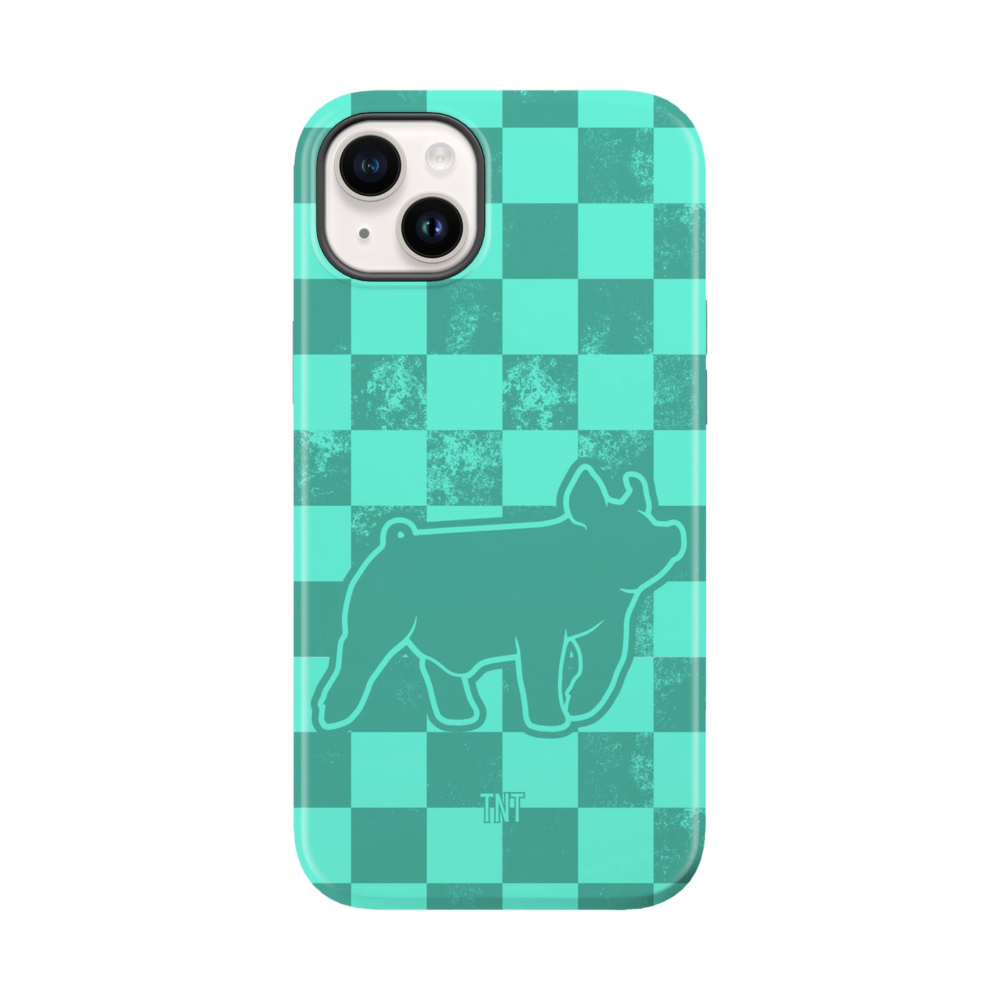 Turquoise Pig Show Animal Checkered Tough MagSafe Phone Case