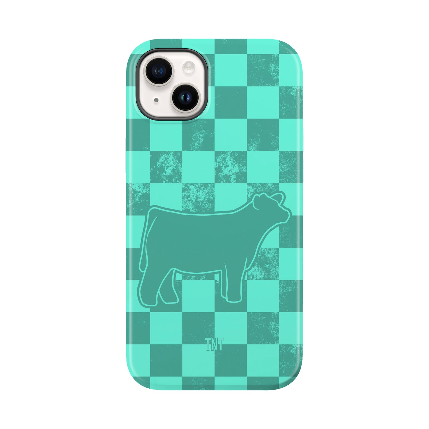 Turquoise Steer Show Animal Checkered Tough MagSafe Phone Case