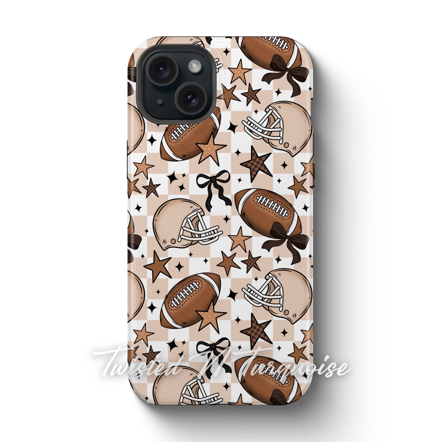 Girly Coquette Boho Checkered Football Tough Magnetic Mobile Phone Case