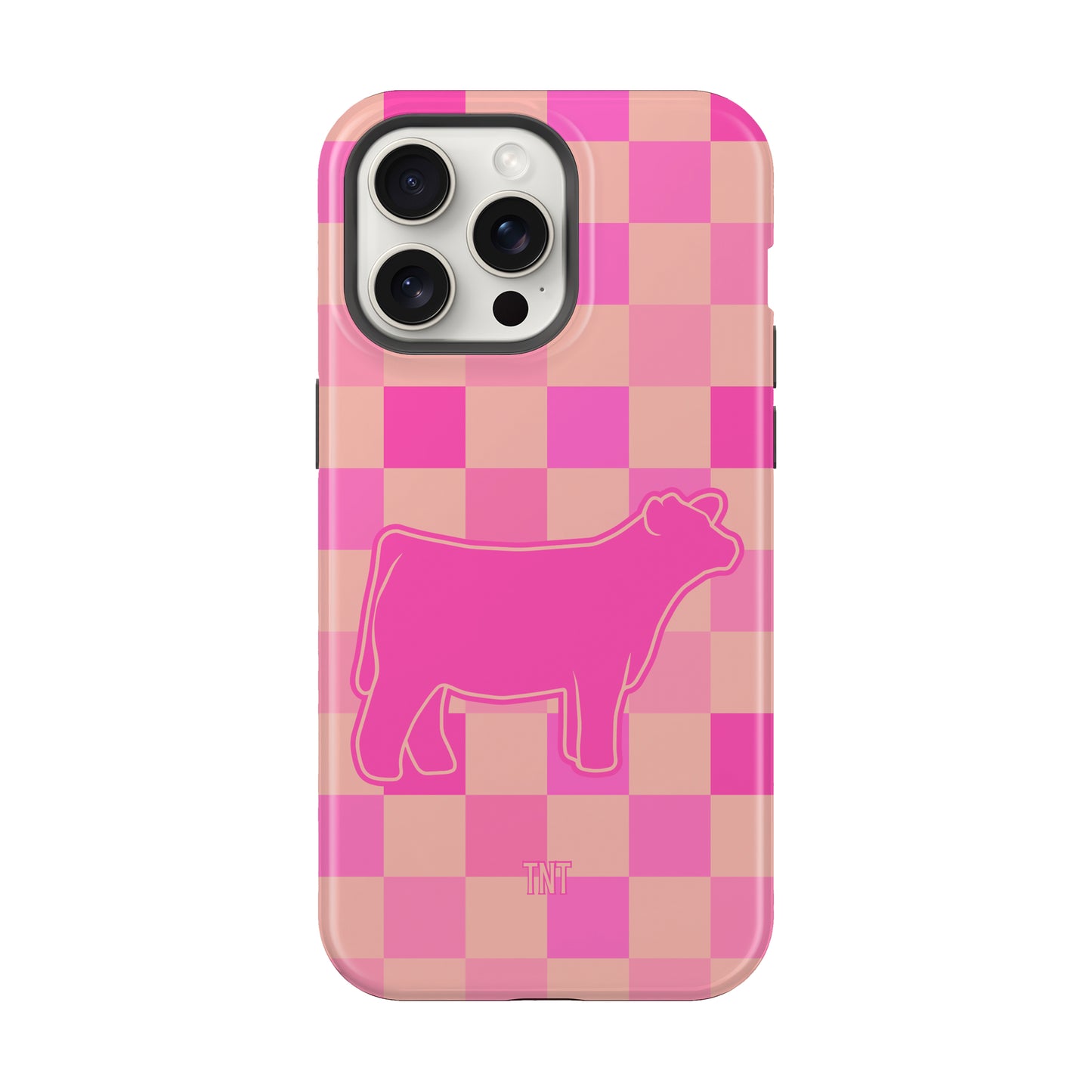 Pink Steer Show Animal Checkered Tough MagSafe Phone Case