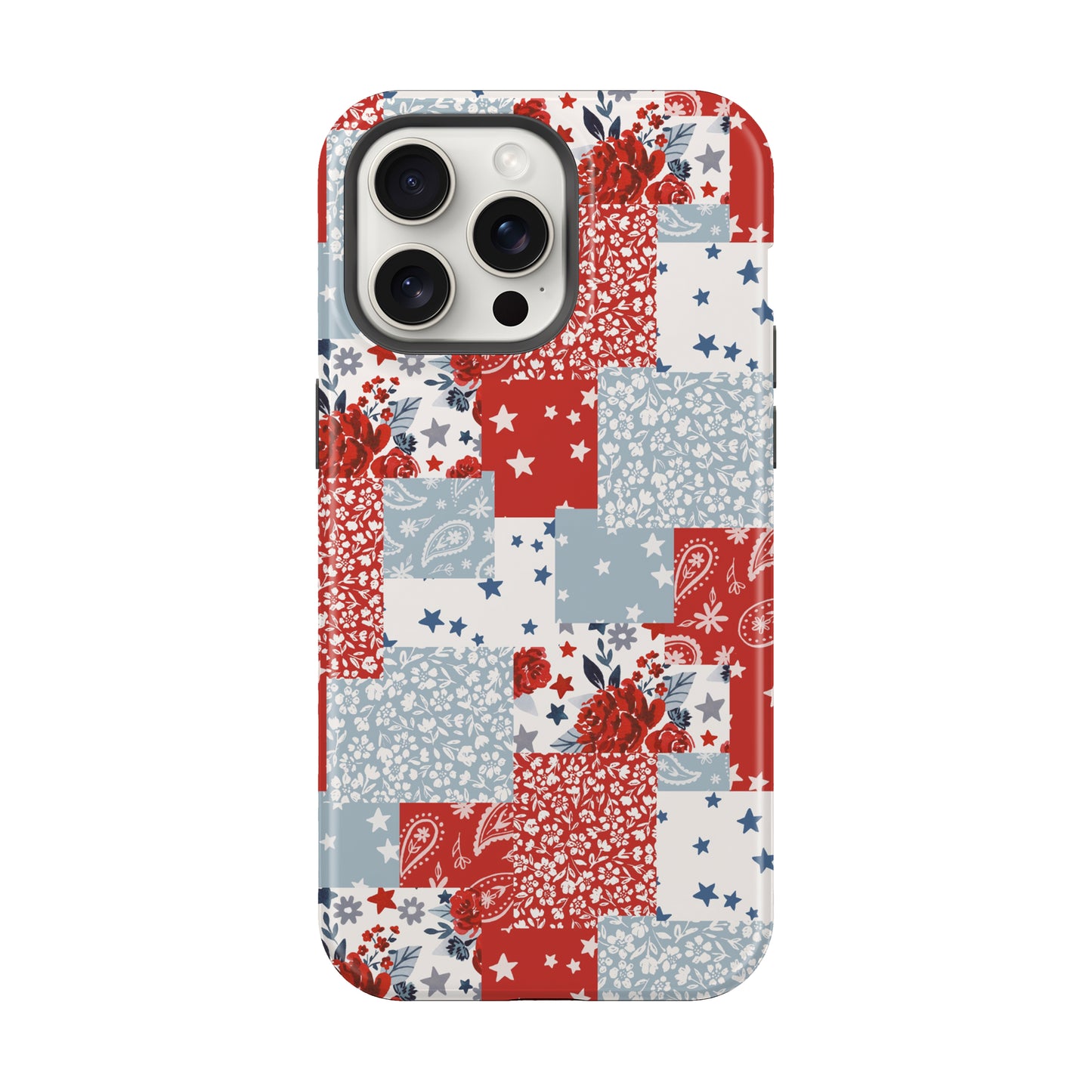 Patriotic Floral Patchwork America July 4th Tough MagSafe Phone Case