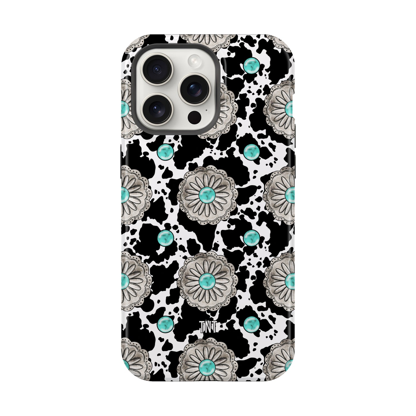 Cow print Turquoise Concho Western Tough MagSafe Phone Case