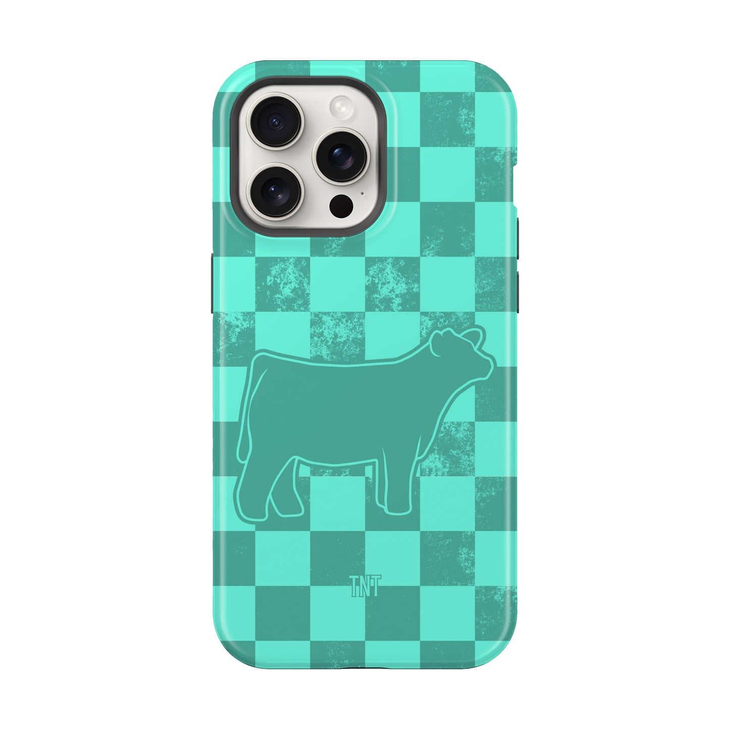 Turquoise Steer Show Animal Checkered Tough MagSafe Phone Case