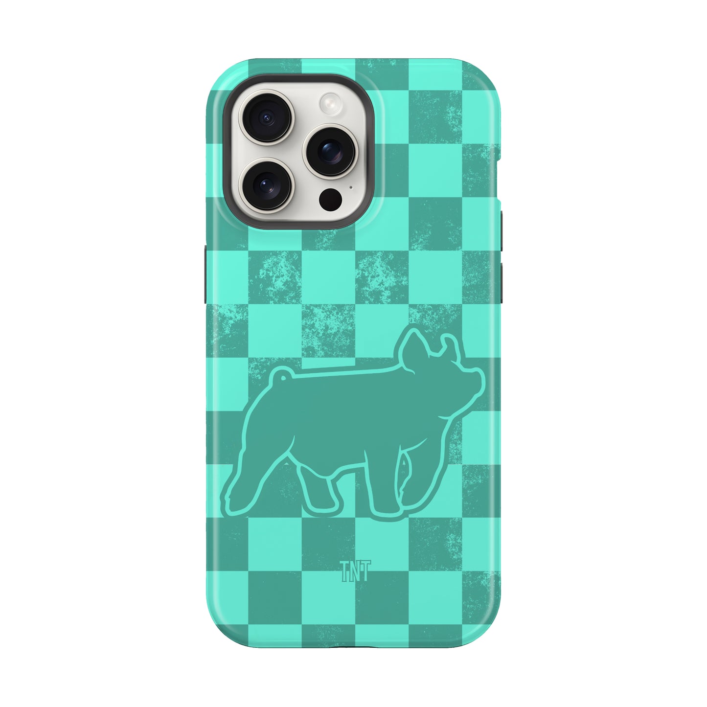 Turquoise Pig Show Animal Checkered Tough MagSafe Phone Case