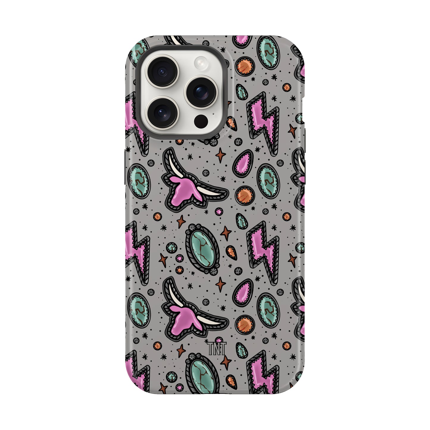 Pink Longhorn Bull Western Turquoise Tough MagSafe Phone Case