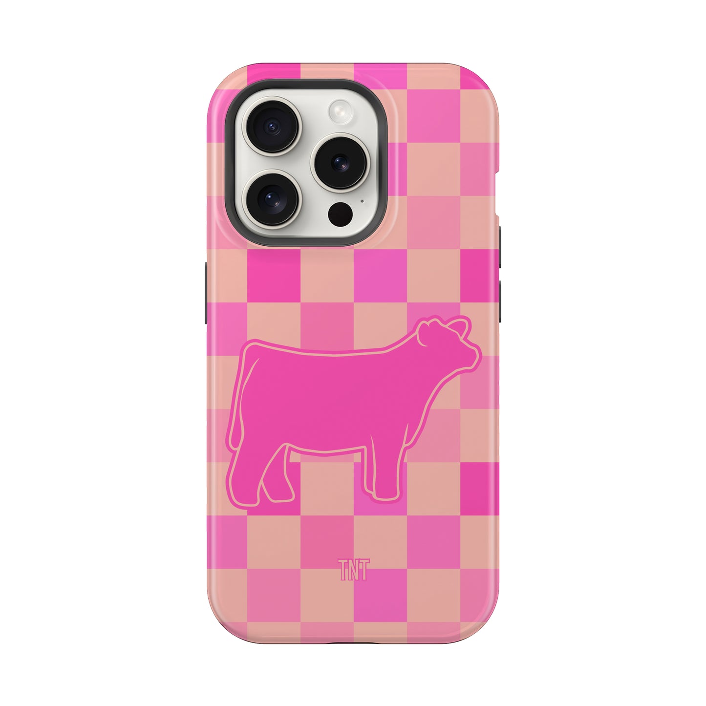 Pink Steer Show Animal Checkered Tough MagSafe Phone Case