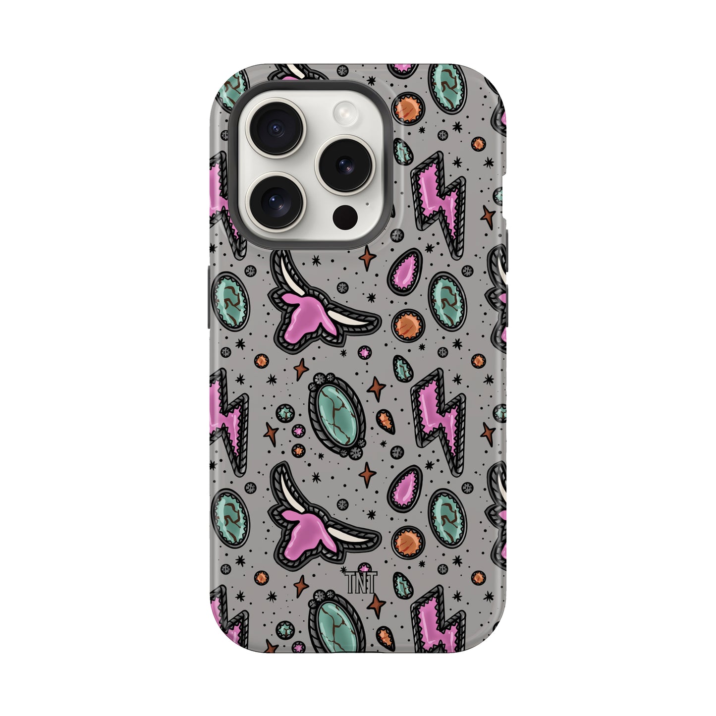 Pink Longhorn Bull Western Turquoise Tough MagSafe Phone Case