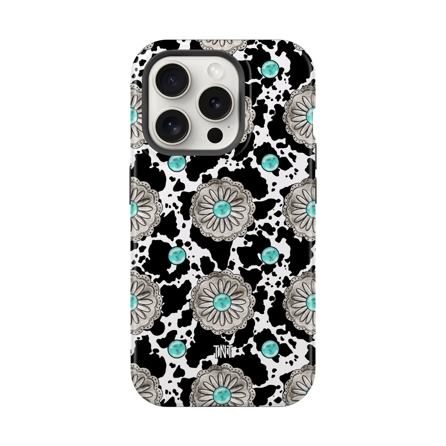 Cow print Turquoise Concho Western Tough MagSafe Phone Case