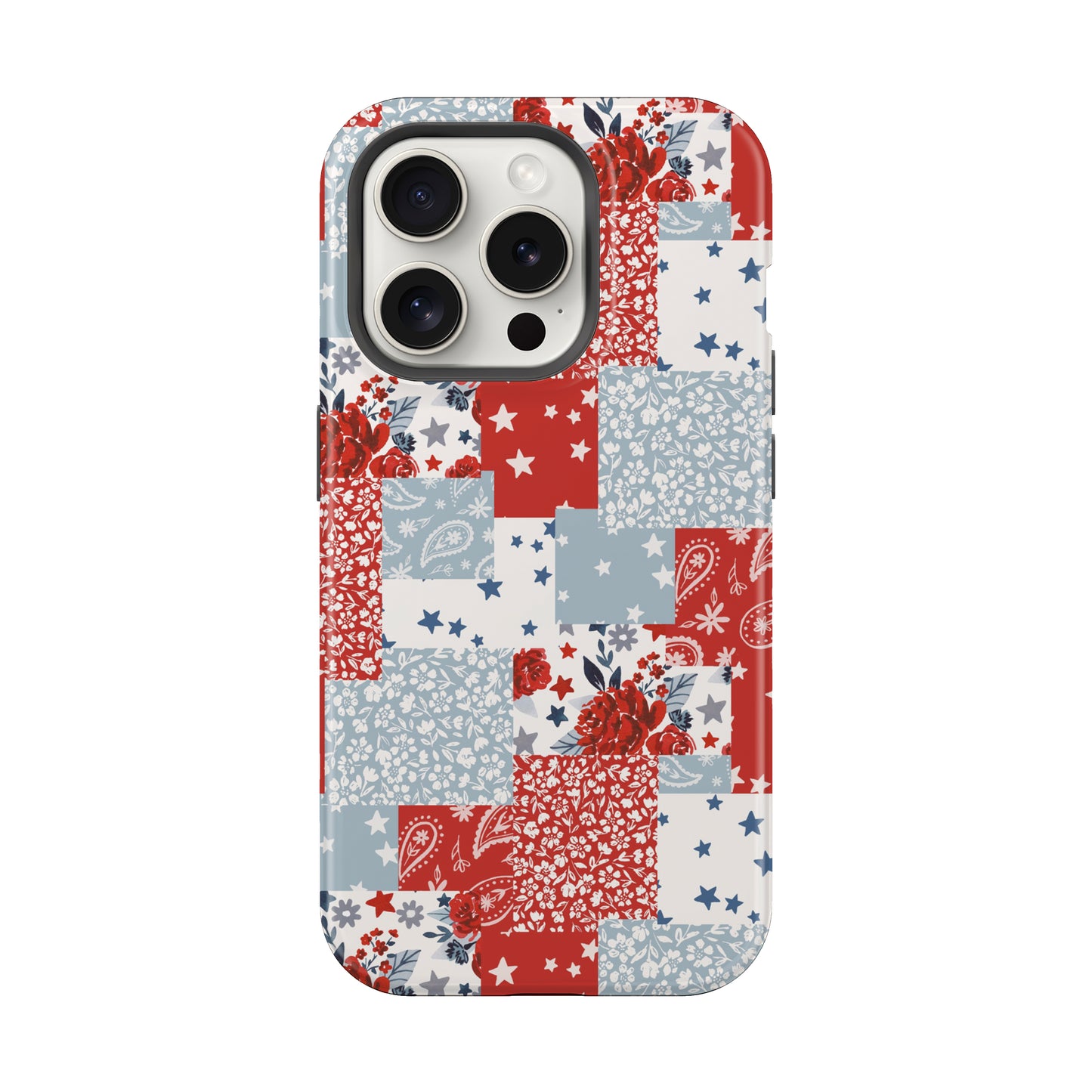 Patriotic Floral Patchwork America July 4th Tough MagSafe Phone Case