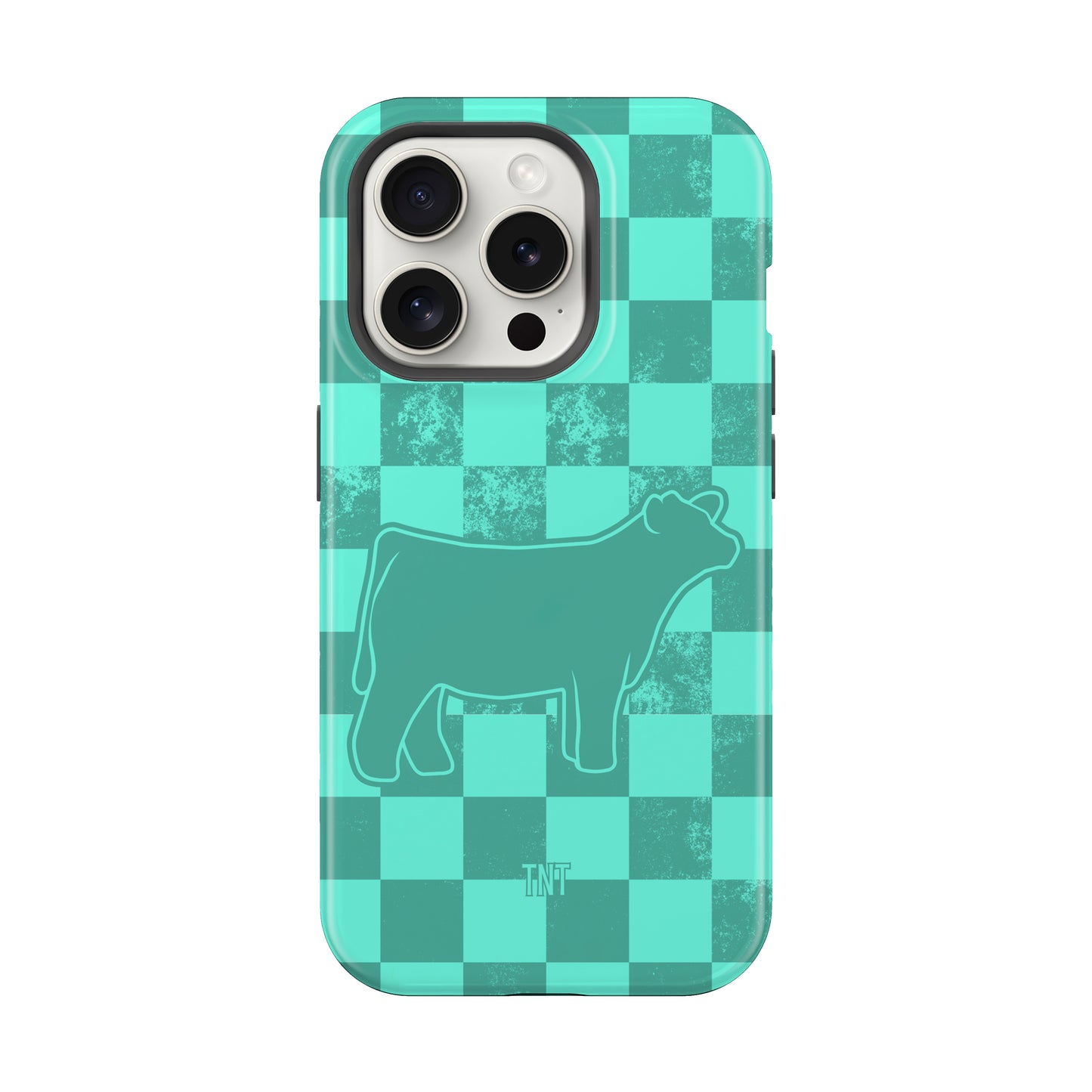 Turquoise Steer Show Animal Checkered Tough MagSafe Phone Case