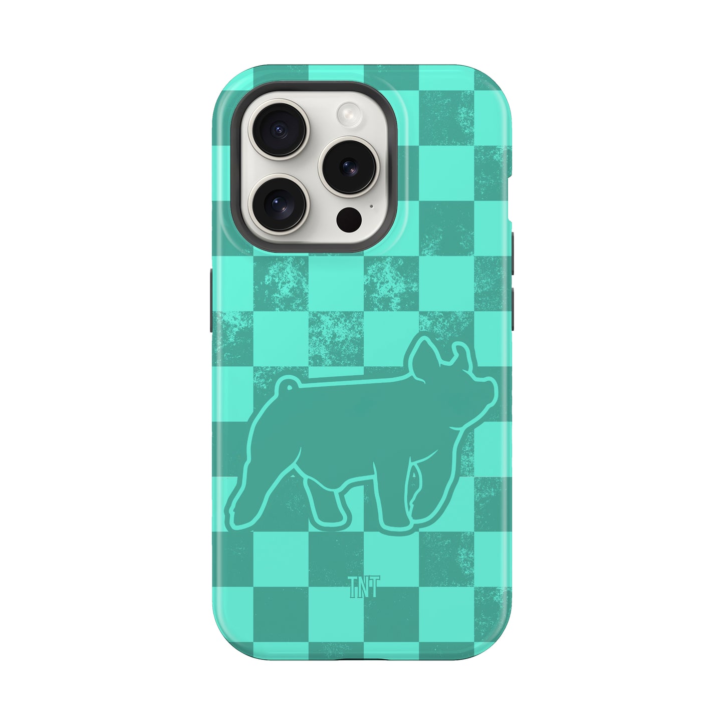 Turquoise Pig Show Animal Checkered Tough MagSafe Phone Case