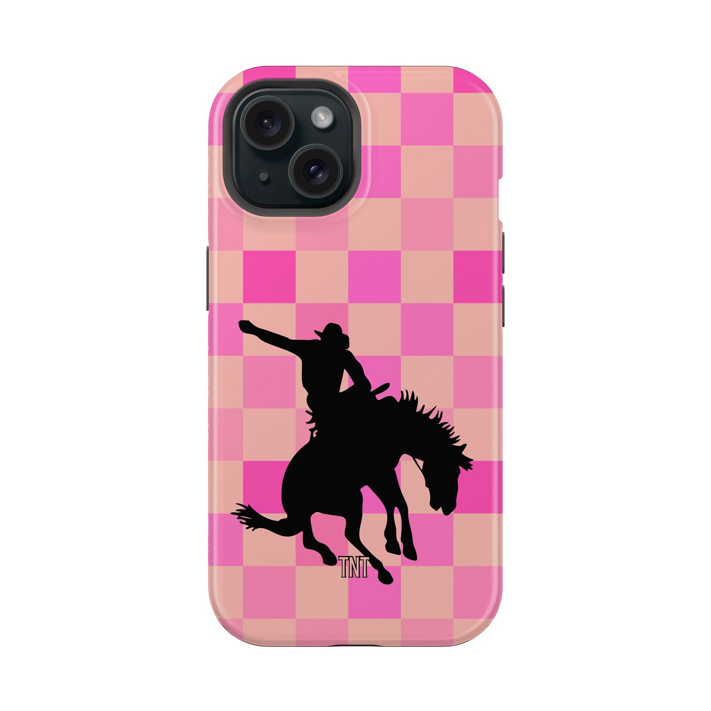 Pink Checkered Bronc Western Rodeo Tough MagSafe Phone Case