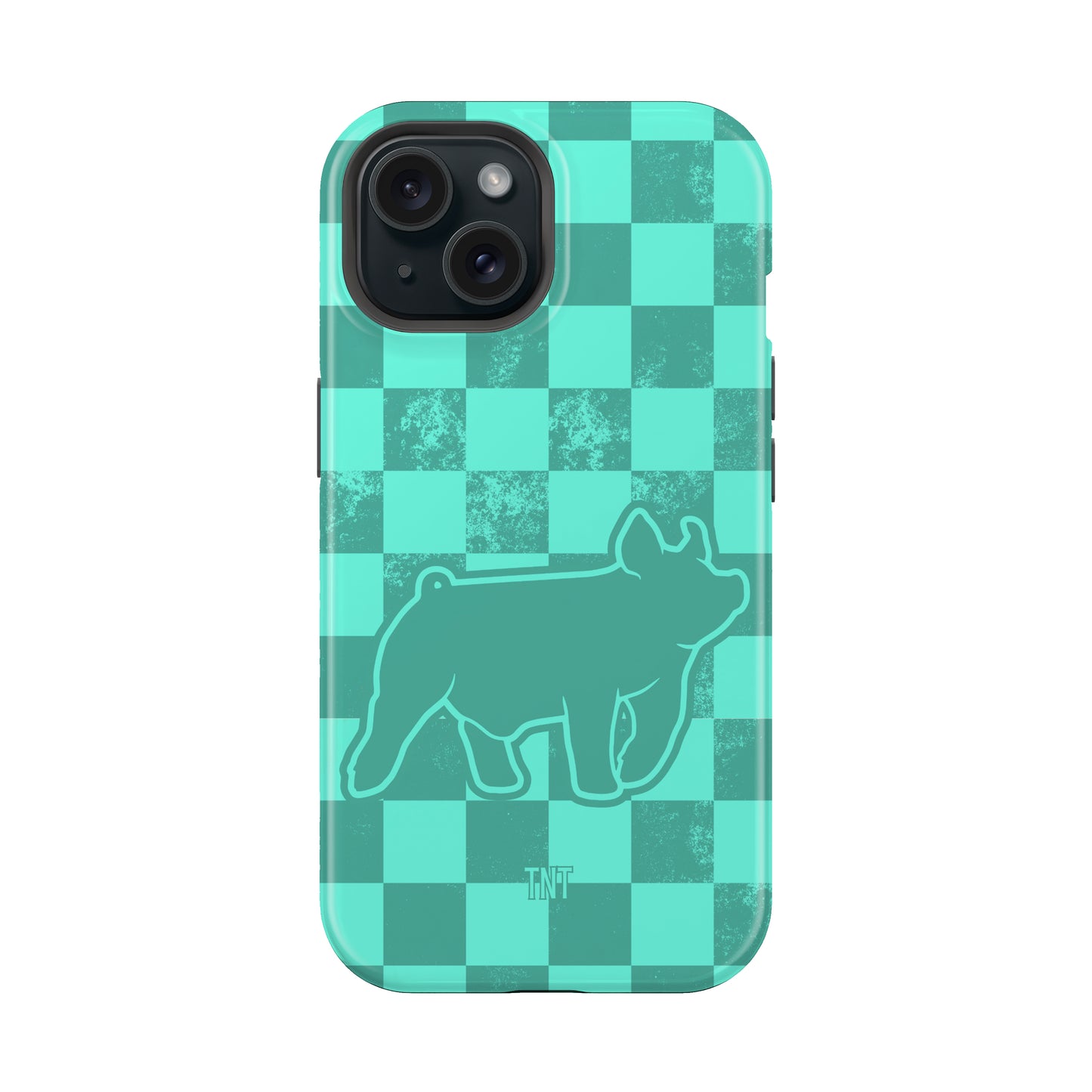 Turquoise Pig Show Animal Checkered Tough MagSafe Phone Case