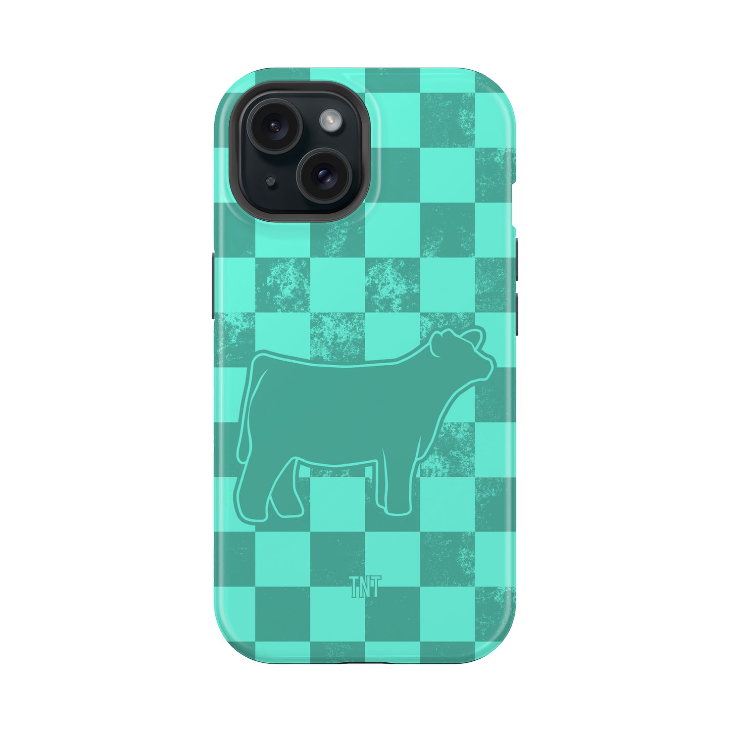 Turquoise Steer Show Animal Checkered Tough MagSafe Phone Case