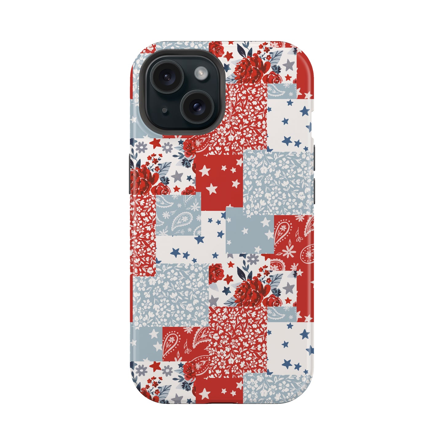 Patriotic Floral Patchwork America July 4th Tough MagSafe Phone Case