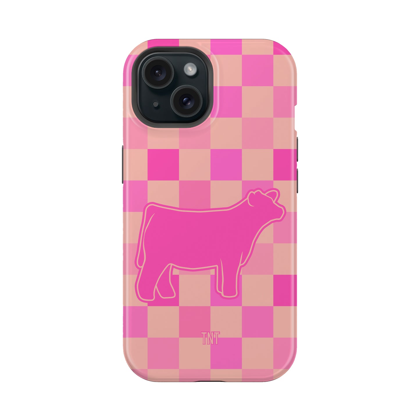 Pink Steer Show Animal Checkered Tough MagSafe Phone Case