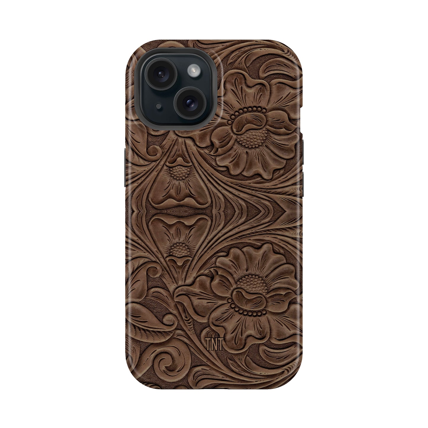 Faux Print Brown Tooled Leather Western Tough Magsafe Phone Case