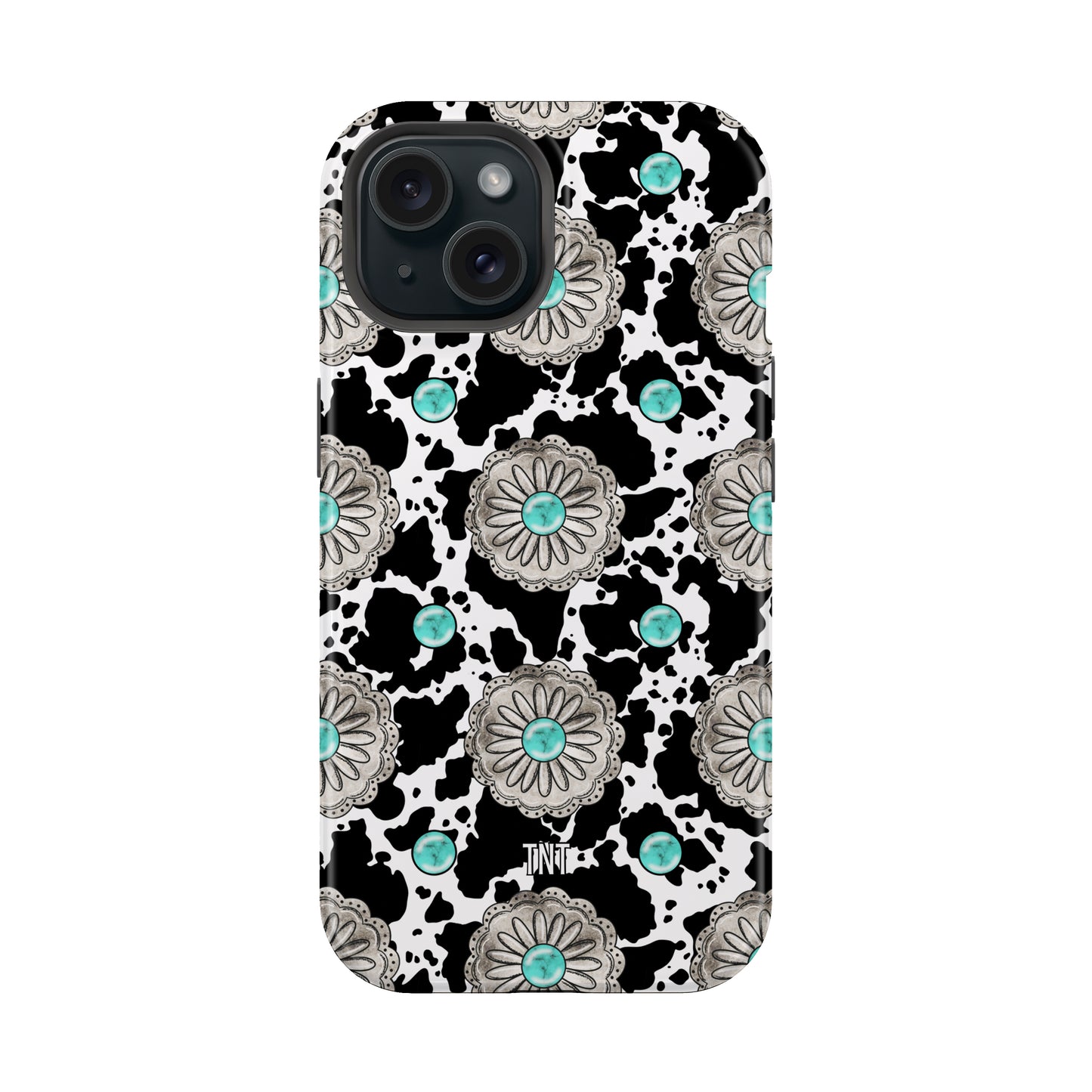 Cow print Turquoise Concho Western Tough MagSafe Phone Case