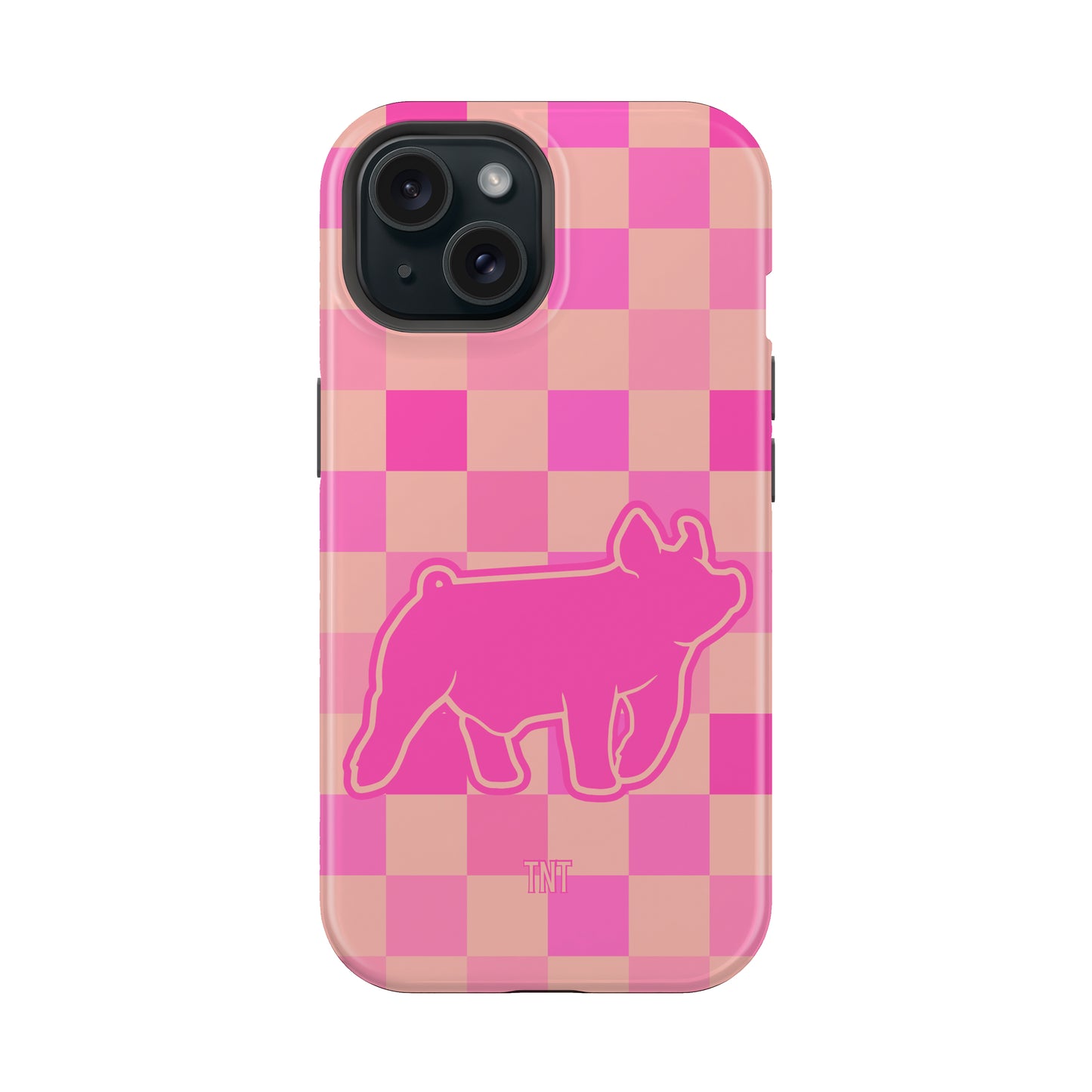 Pink Pig Show Animal Checkered Tough MagSafe Phone Case