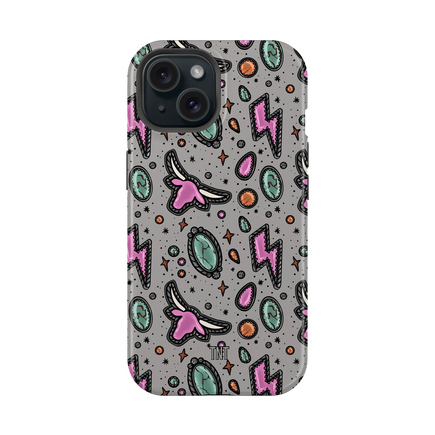 Pink Longhorn Bull Western Turquoise Tough MagSafe Phone Case