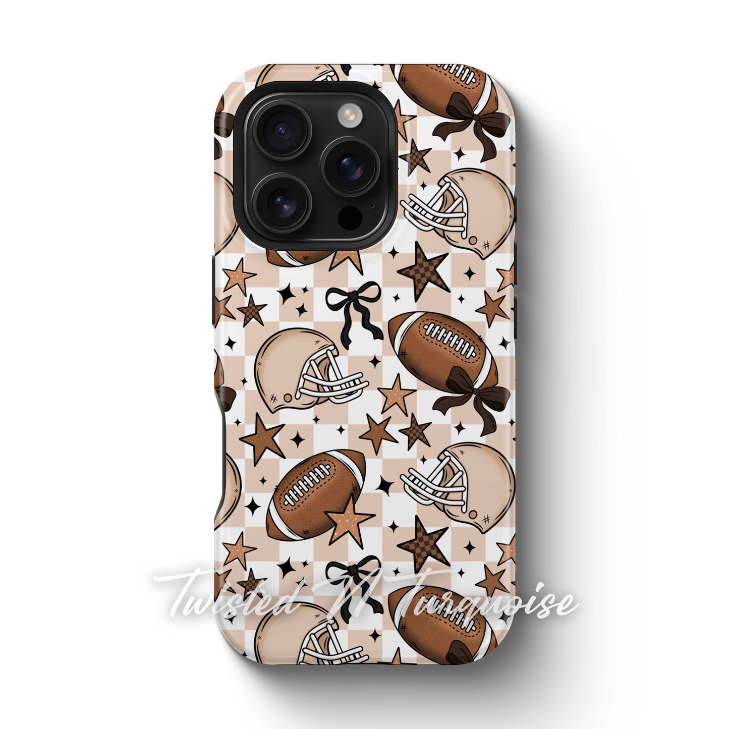 Girly Coquette Boho Checkered Football Tough Magnetic Mobile Phone Case