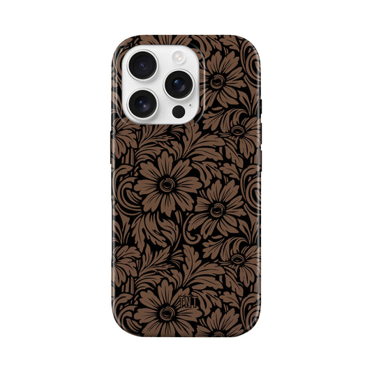 Faux Floral Tooled Leather Tough Magnetic Phone Case