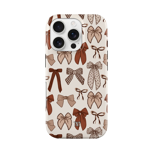Brown Neutral Coquette Bow Collage Tough Magsafe Phone Case