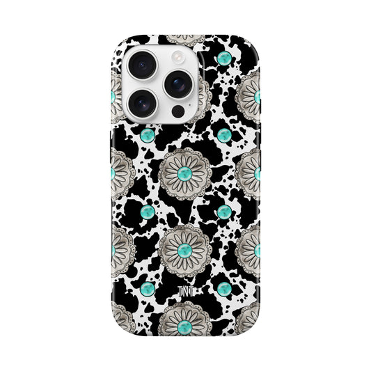 Cow print Turquoise Concho Western Tough MagSafe Phone Case