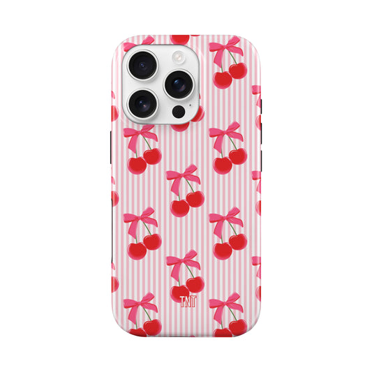 Striped Coquette Cherries Tough Magnetic Phone Case