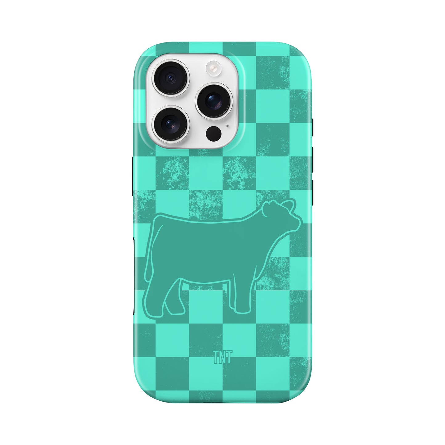 Turquoise Steer Show Animal Checkered Tough MagSafe Phone Case