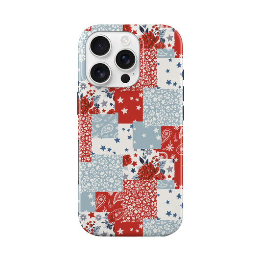 Patriotic Floral Patchwork America July 4th Tough MagSafe Phone Case