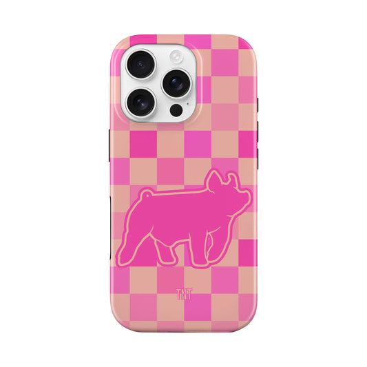 Pink Pig Show Animal Checkered Tough MagSafe Phone Case