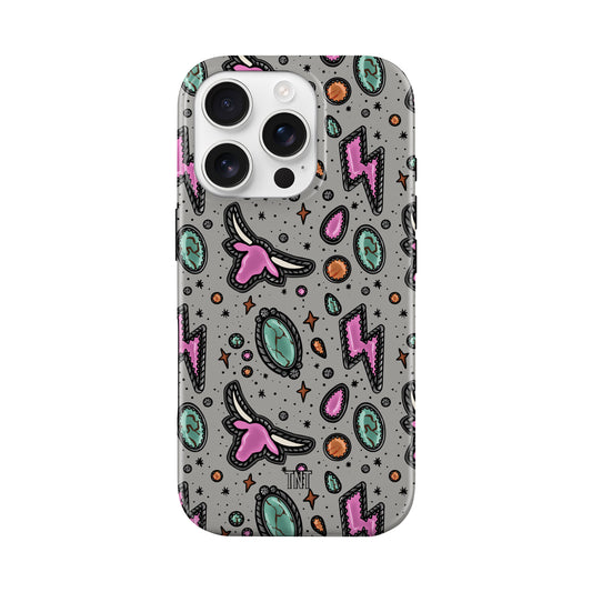 Pink Longhorn Bull Western Turquoise Tough MagSafe Phone Case