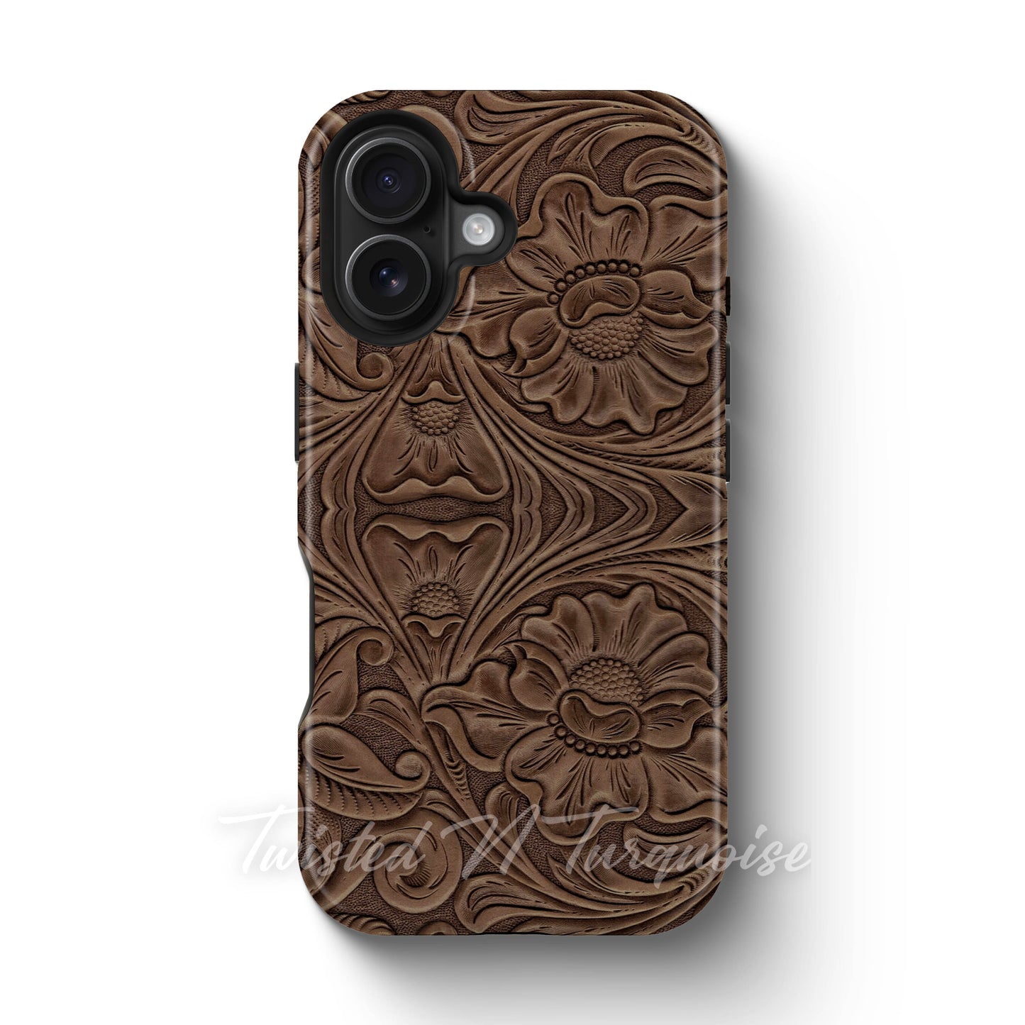 Faux Print Brown Tooled Leather Tough Magnetic Phone Case
