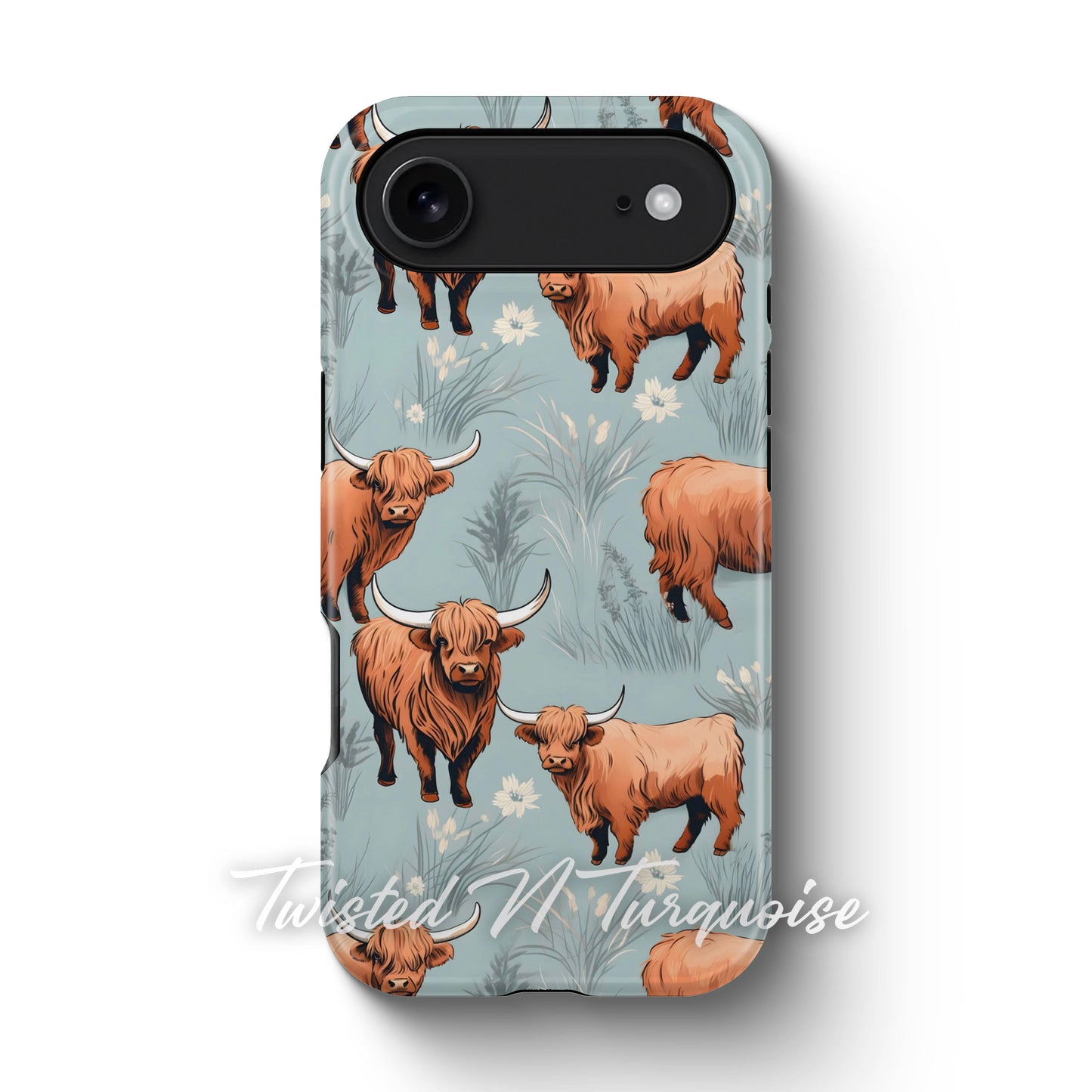 Blue Floral Highland Cows Tough Magsafe Phone Case