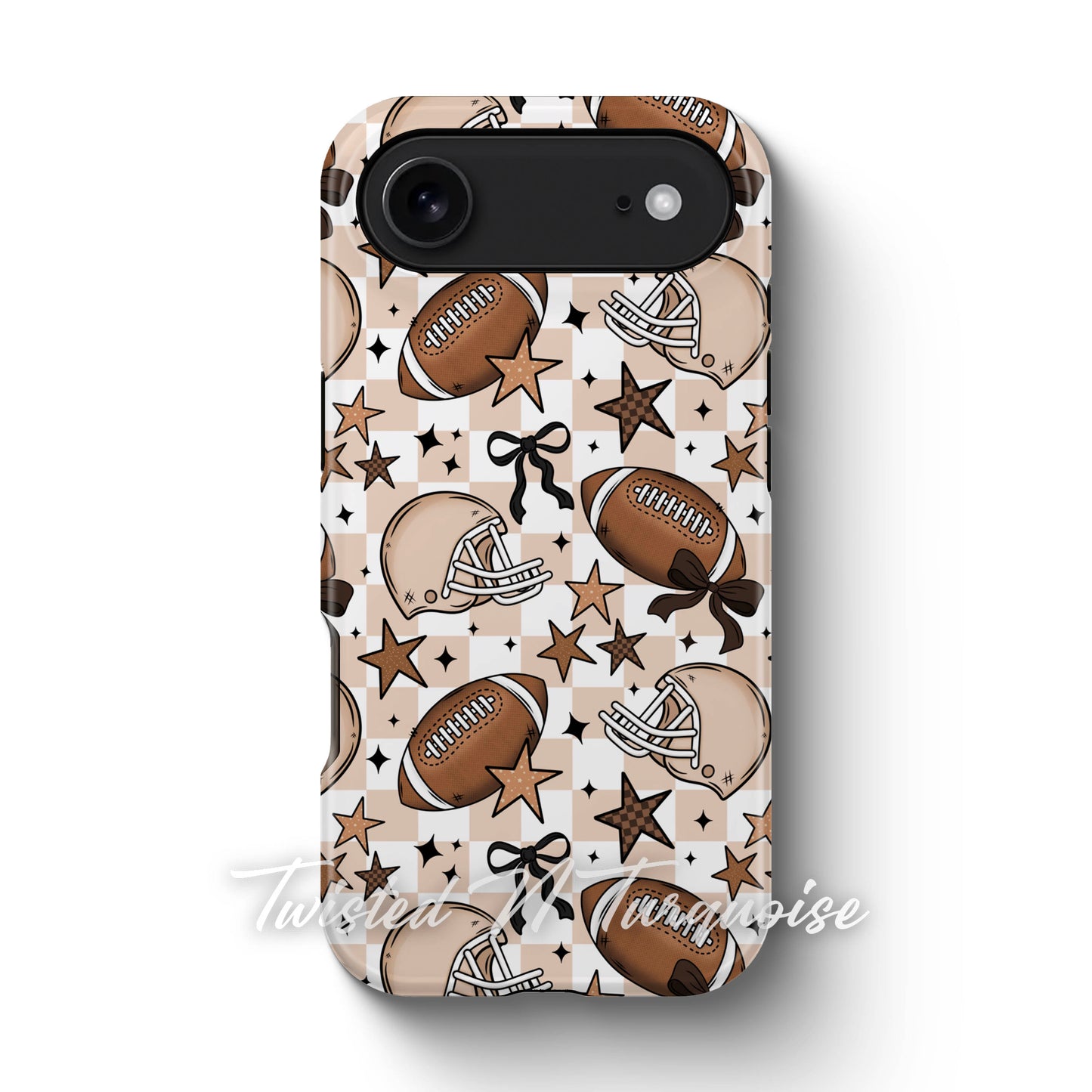 Girly Coquette Boho Checkered Football Tough Magnetic Mobile Phone Case