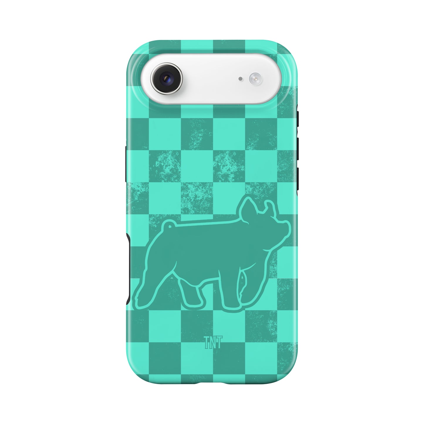 Turquoise Pig Show Animal Checkered Tough MagSafe Phone Case