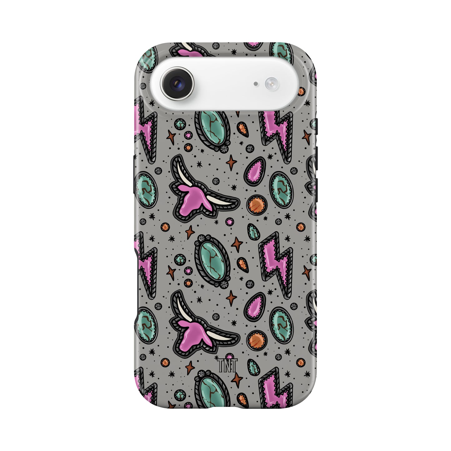 Pink Longhorn Bull Western Turquoise Tough MagSafe Phone Case