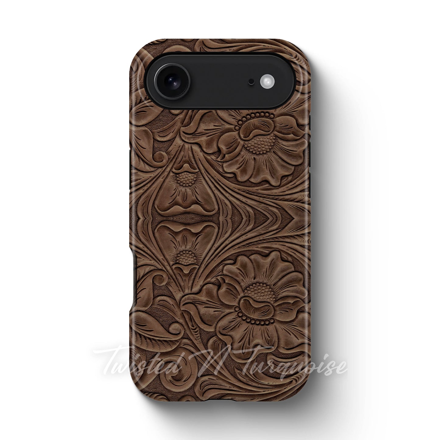 Faux Print Brown Tooled Leather Tough Magnetic Phone Case