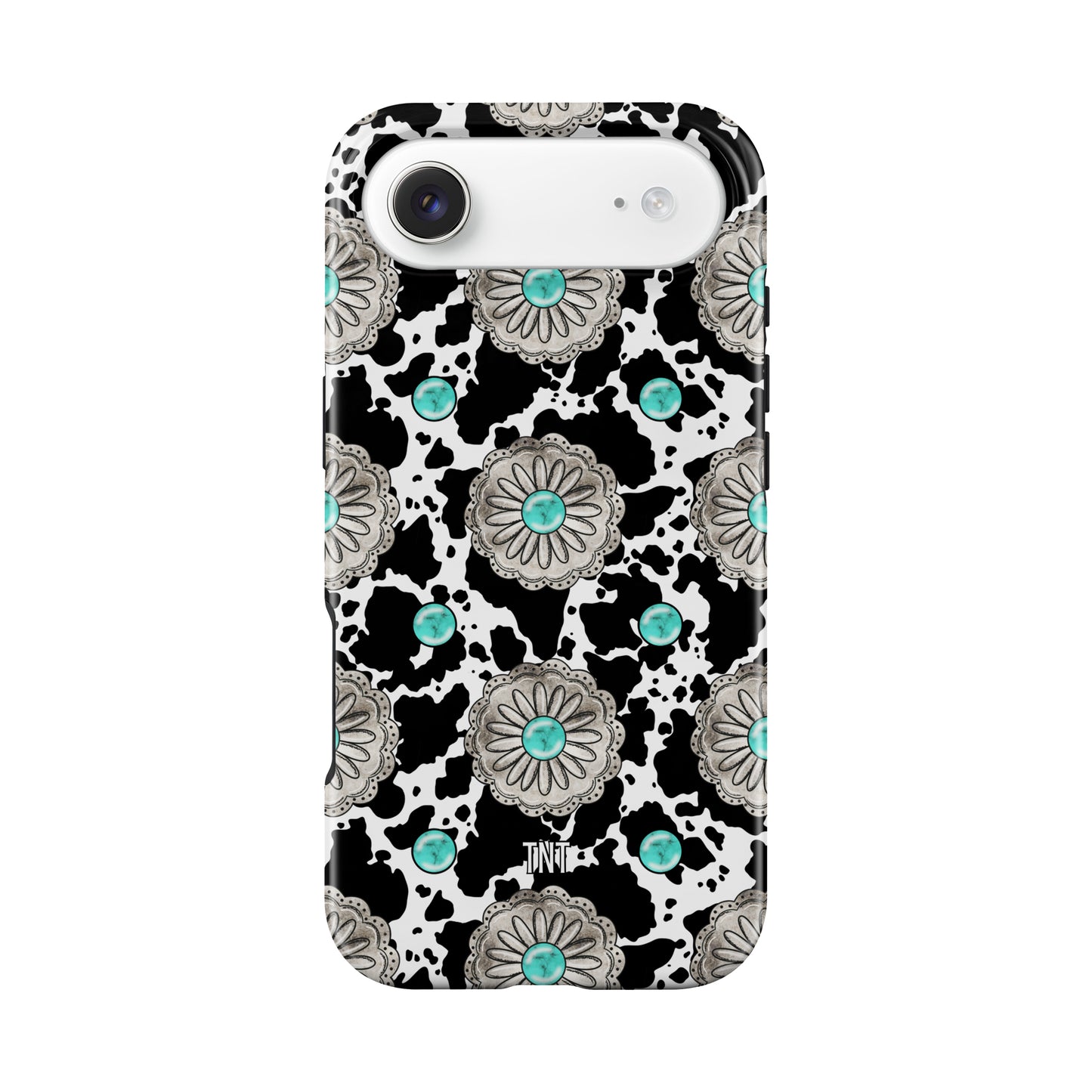 Cow print Turquoise Concho Western Tough MagSafe Phone Case