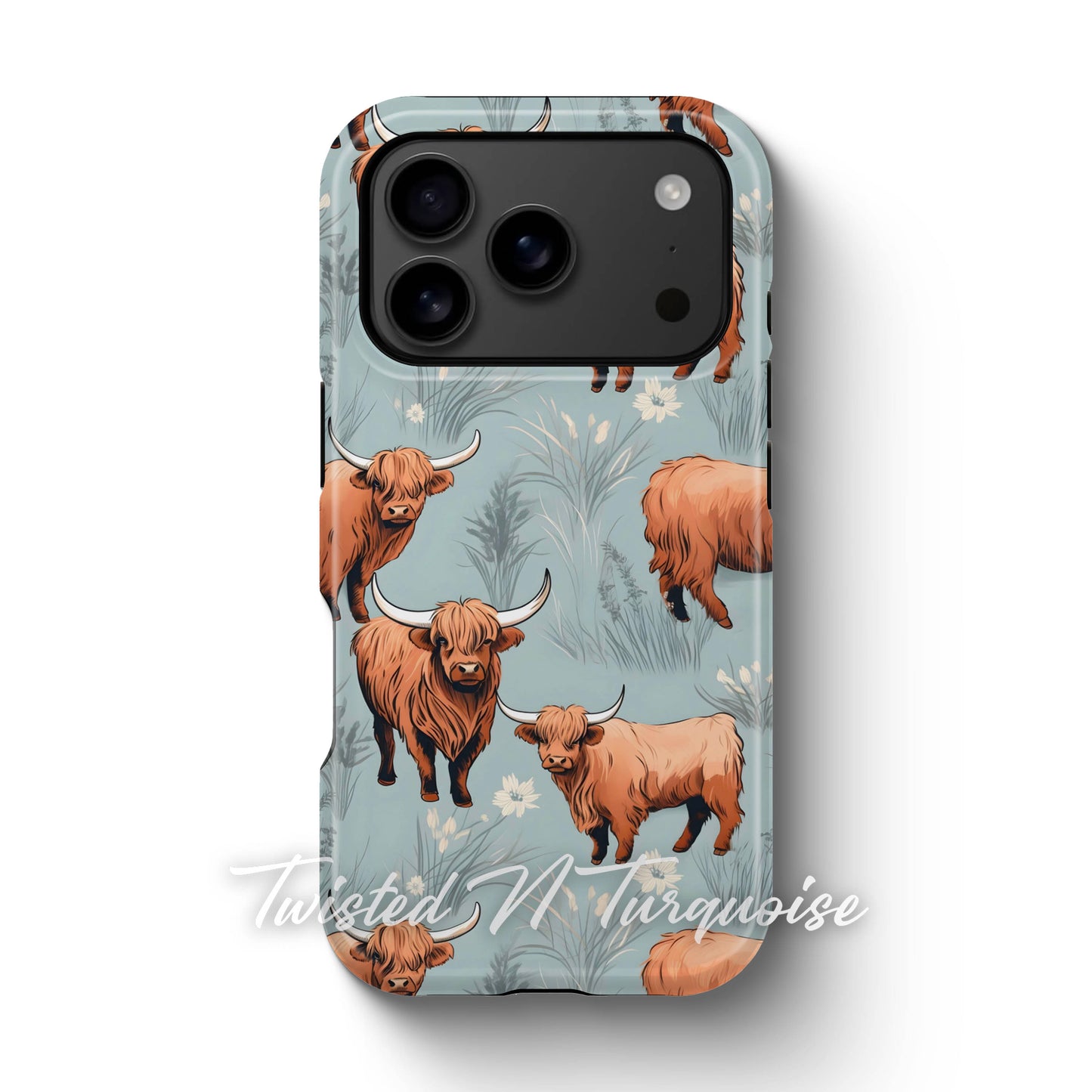 Blue Floral Highland Cows Tough Magsafe Phone Case