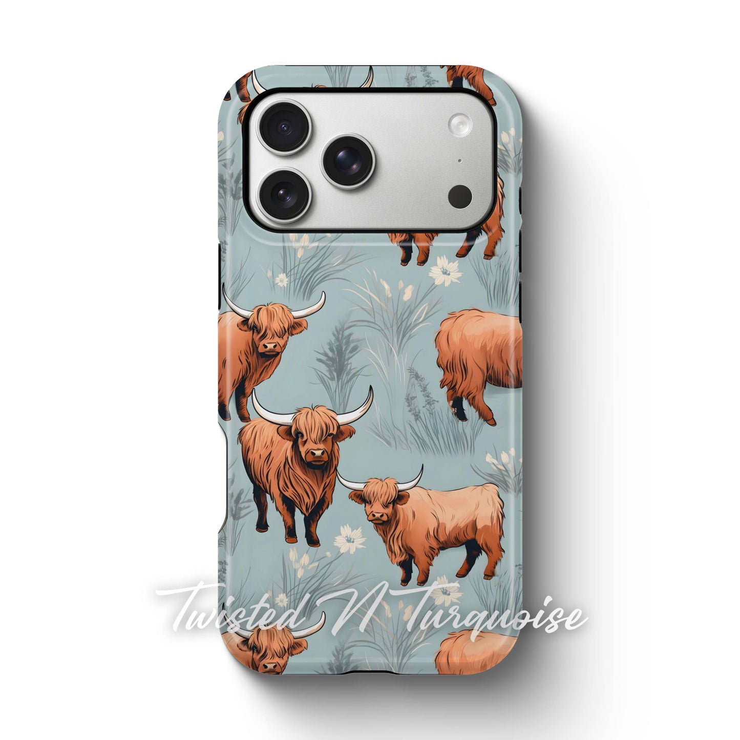 Blue Floral Highland Cows Tough Magsafe Phone Case