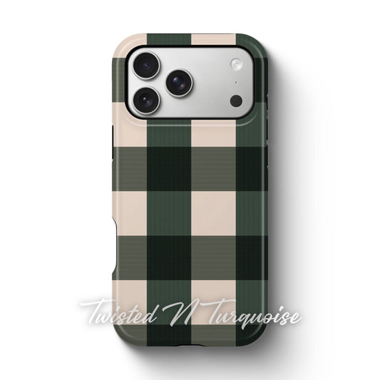 Green Plaid Magnetic Tough Phone Case