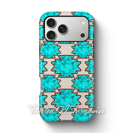 Turquoise Marble Aztec Western Tough Magnetic Mobile Phone Case
