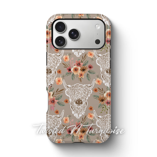 Neutral Boho Highland Cows Phone Case