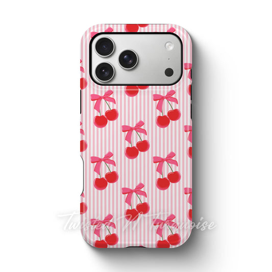 Striped Coquette Cherries Valentine Tough Magnetic Phone Case