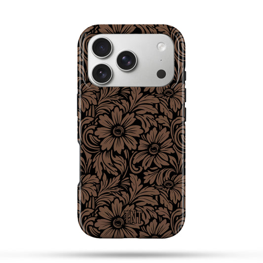 Faux Floral Tooled Leather Tough Magnetic Phone Case